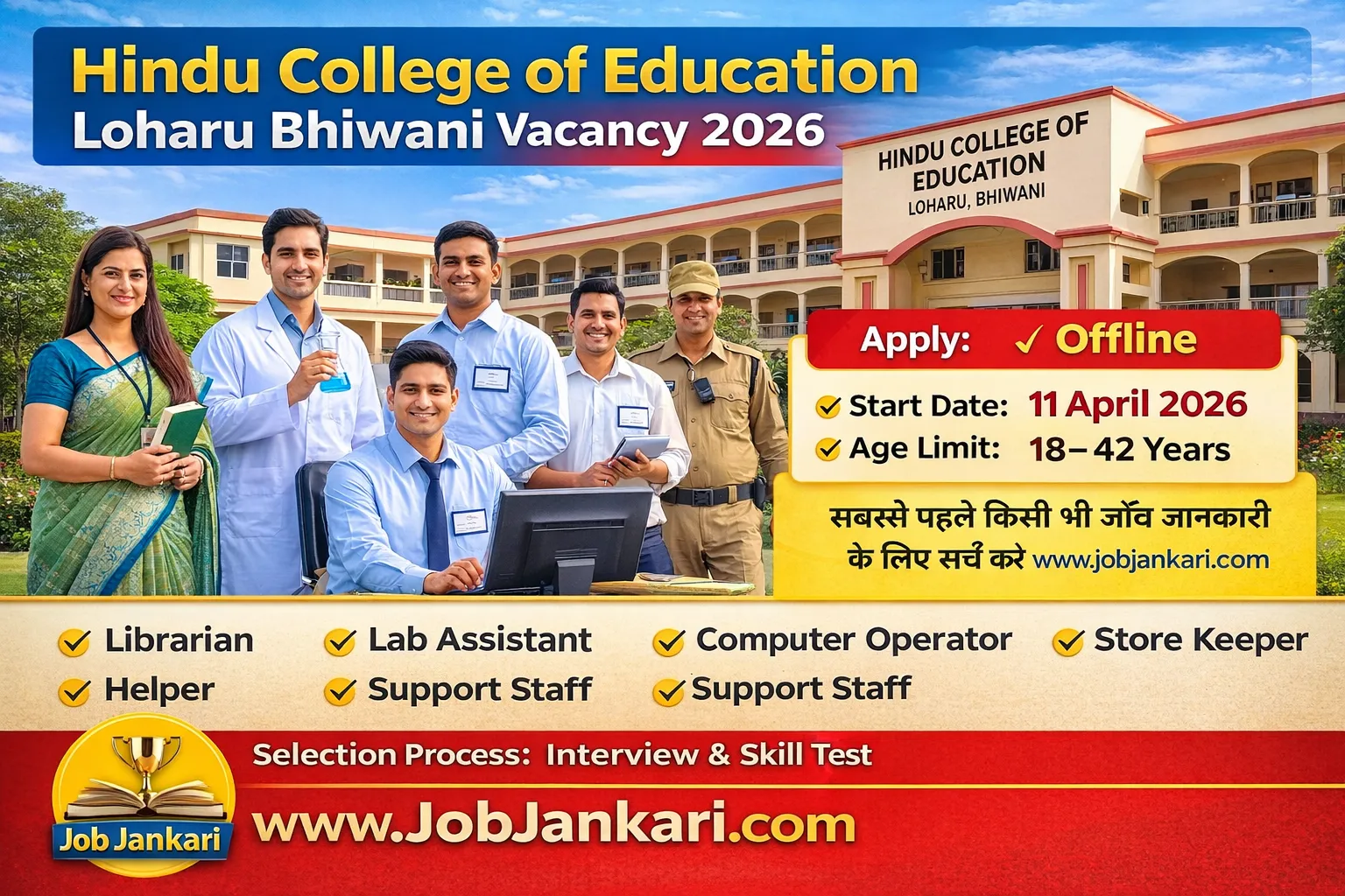Hindu College of Education Loharu Bhiwani Vacancy 2026