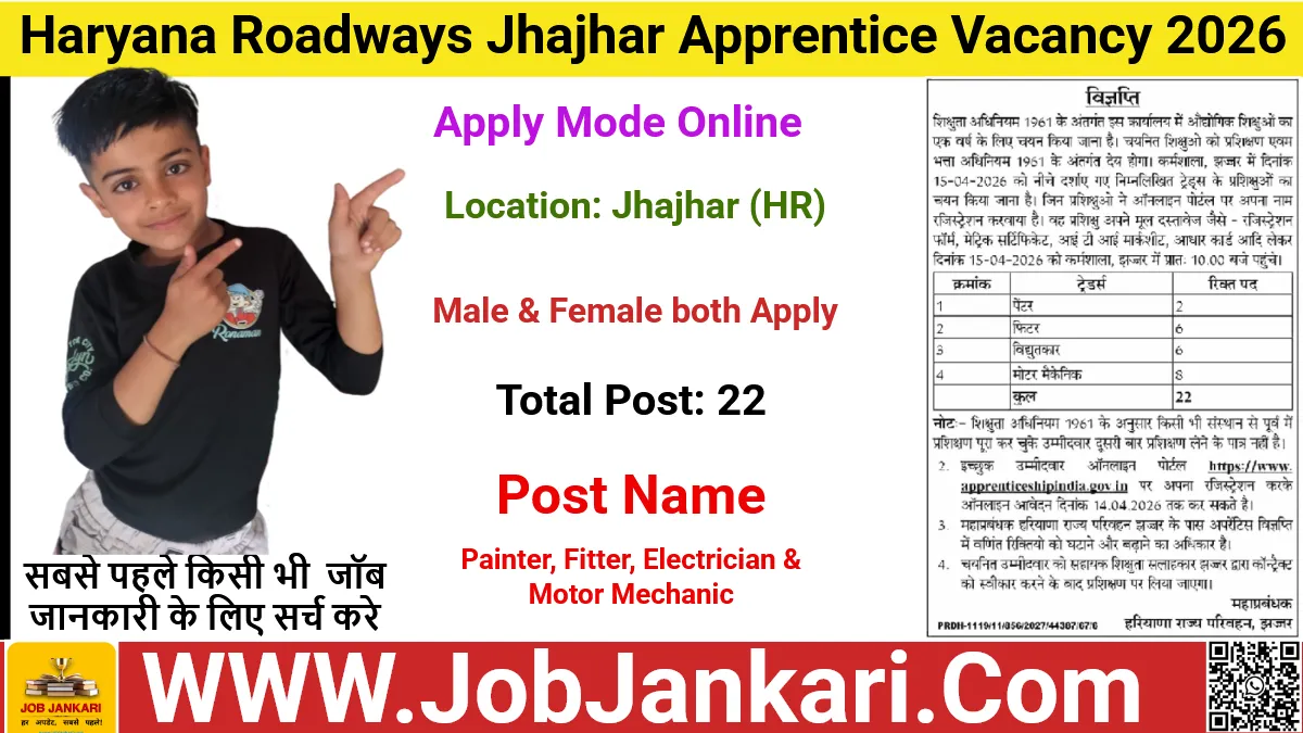 Haryana Roadways Jhajhar Apprentice Vacancy 2026 Apply Online